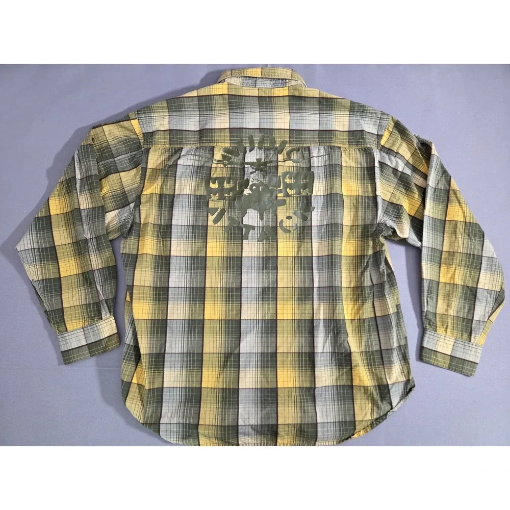 Vintage Levis Silver Tab Shirt Mens Extra Large Yellow Green Plaid Army Dress